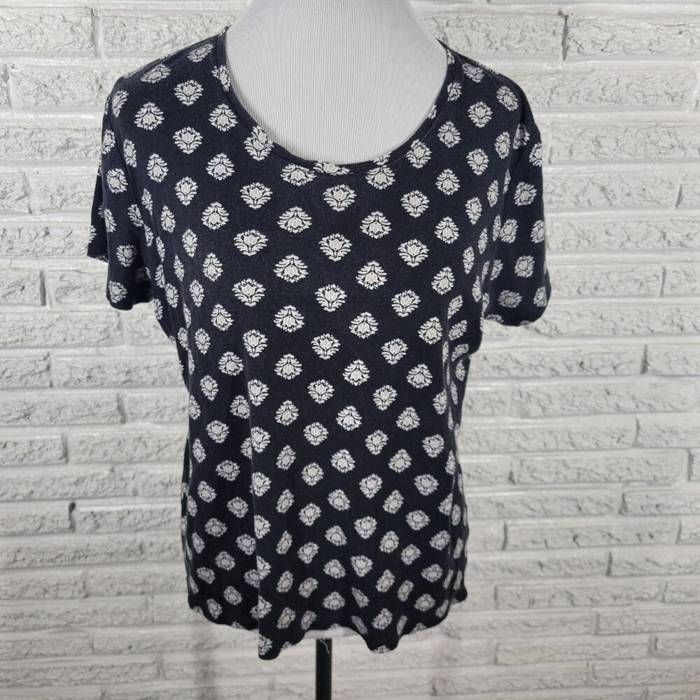 Croft Barrow Womens Top Extra Large Tee Black Floral Cotton FLO205XE